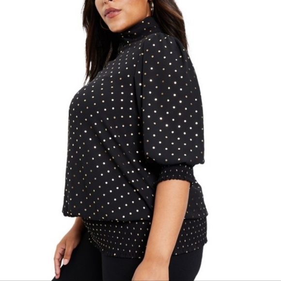 June+Vie Smocked Mock-Neck Top Women's Plus Size 18 Black gold - Picture 3 of 4